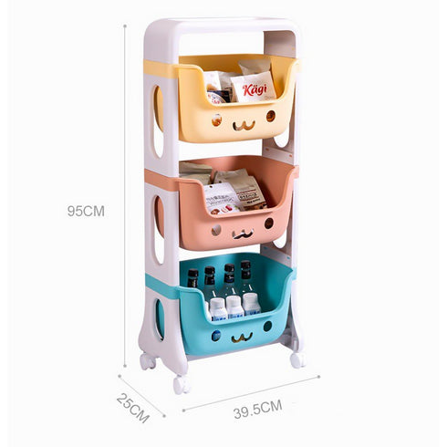 3-Tier Kids Rolling Shelf Organizer - Multicolor